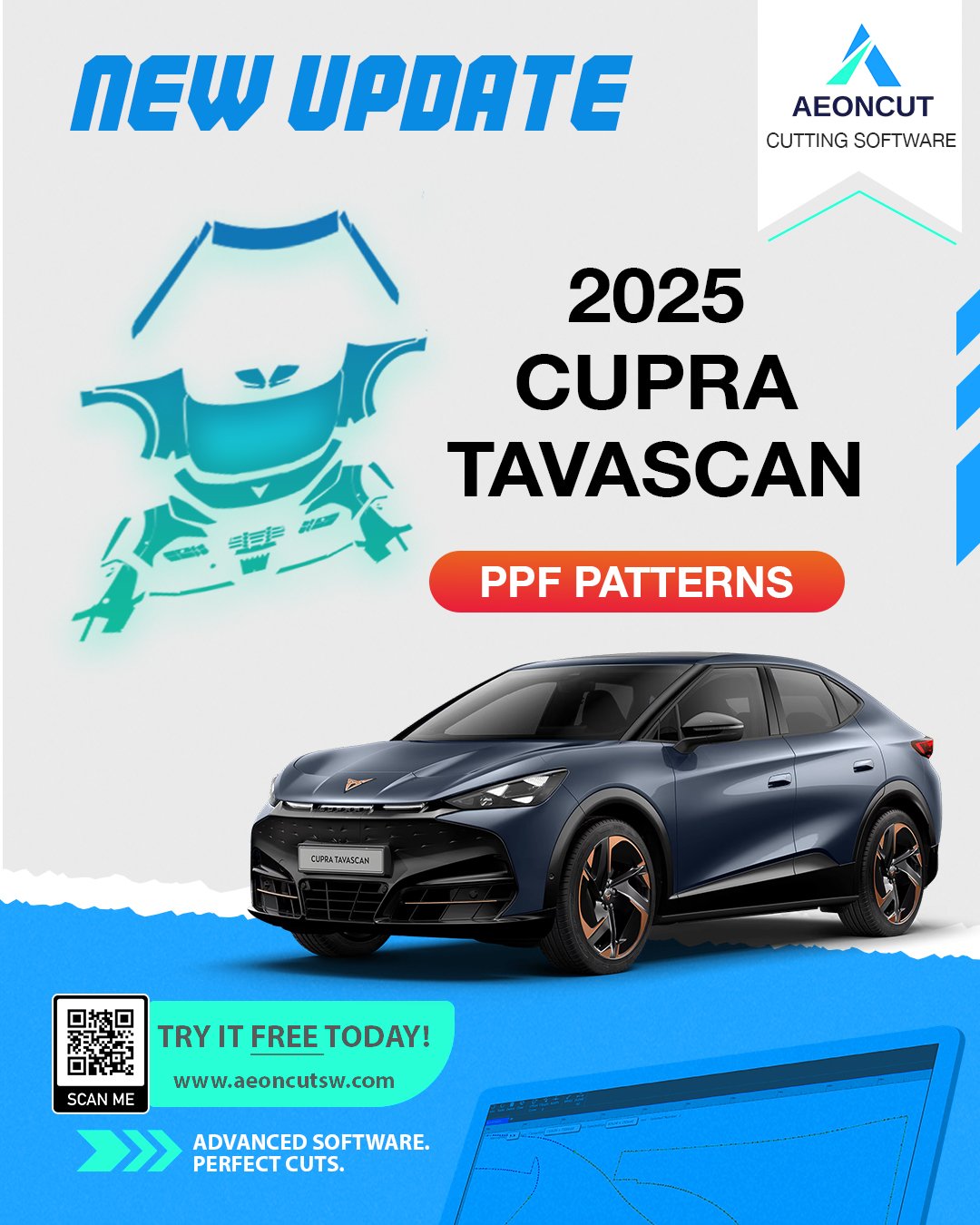 2025 CUPRA Tavascan PPF Pattern – AEONCUT PPF Pre-cut Cutting software cutting software