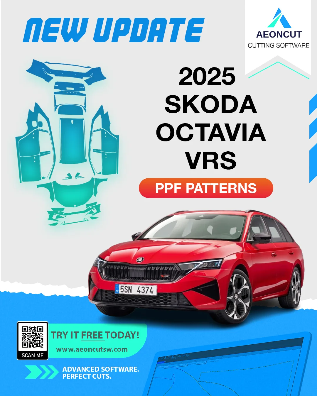 skoda-octavia-vrs-PPF-pattern inside aeoncut cutting software 2025 full kit