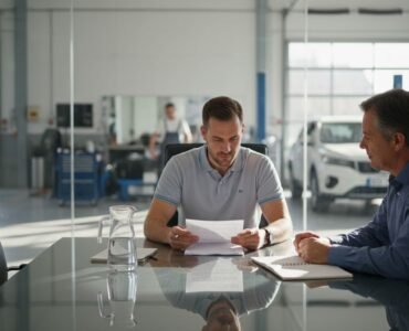 Installer and client discuss trust in meeting